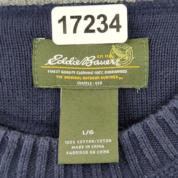 Eddie Bauer Sweater Mens Large Blue Cotton Crew Neck Classic Pullover Casual - Picture 6 of 9